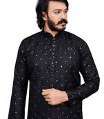 Black color pure cotton mirror with thread work kurta with payjama