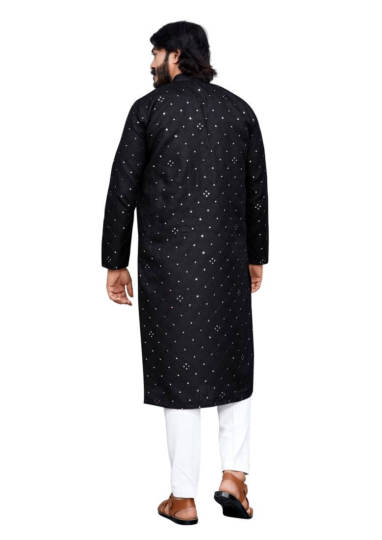 Black color pure cotton mirror with thread work kurta with payjama