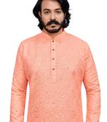 peach color pure cotton mirror with thread work kurta with payjama
