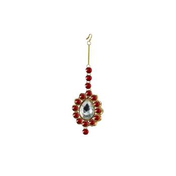 Brass Gold Platted  Red Stone Studded  Maang Tikka 1