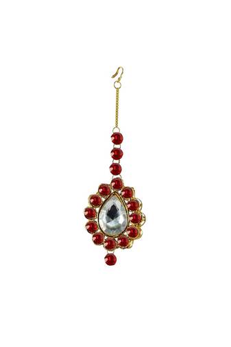 Brass Gold Platted  Red Stone Studded  Maang Tikka
