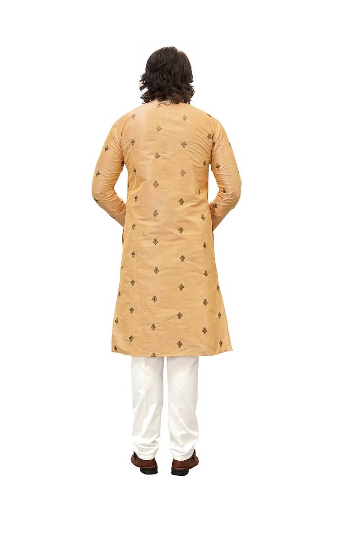 Beige color Printed with Embroidery thread work kurta with payjama