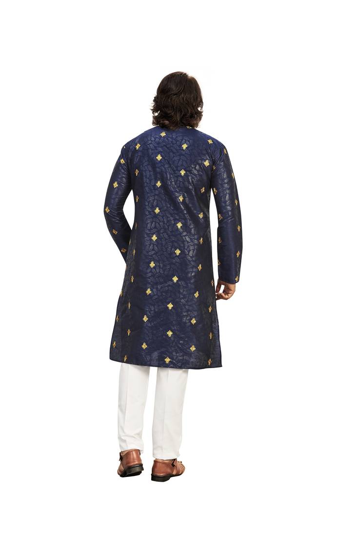 Blue color Printed with Embroidery thread work kurta with payjama