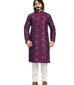 Purple color Printed with Embroidery thread work kurta with payjama