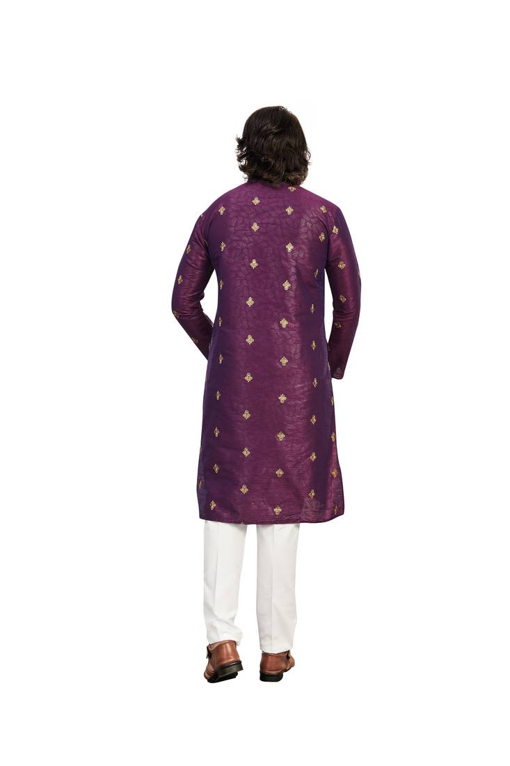 Purple color Printed with Embroidery thread work kurta with payjama