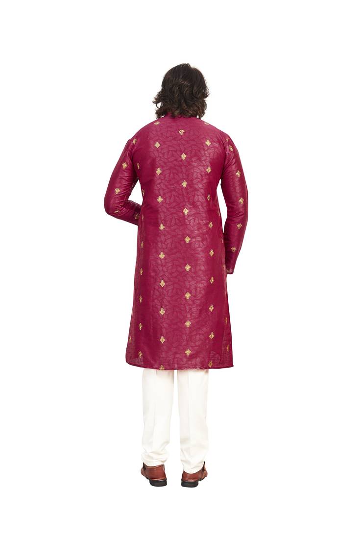 Wine color Printed with Embroidery thread work kurta with payjama
