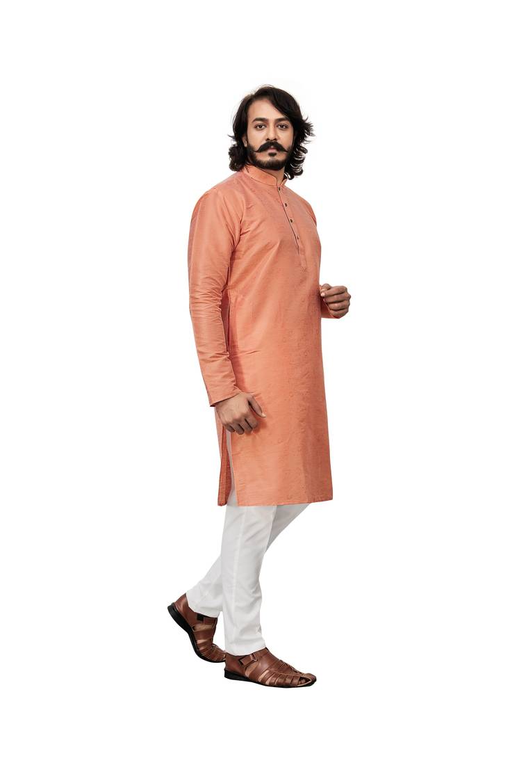 Peach color Printed kurta with payjama