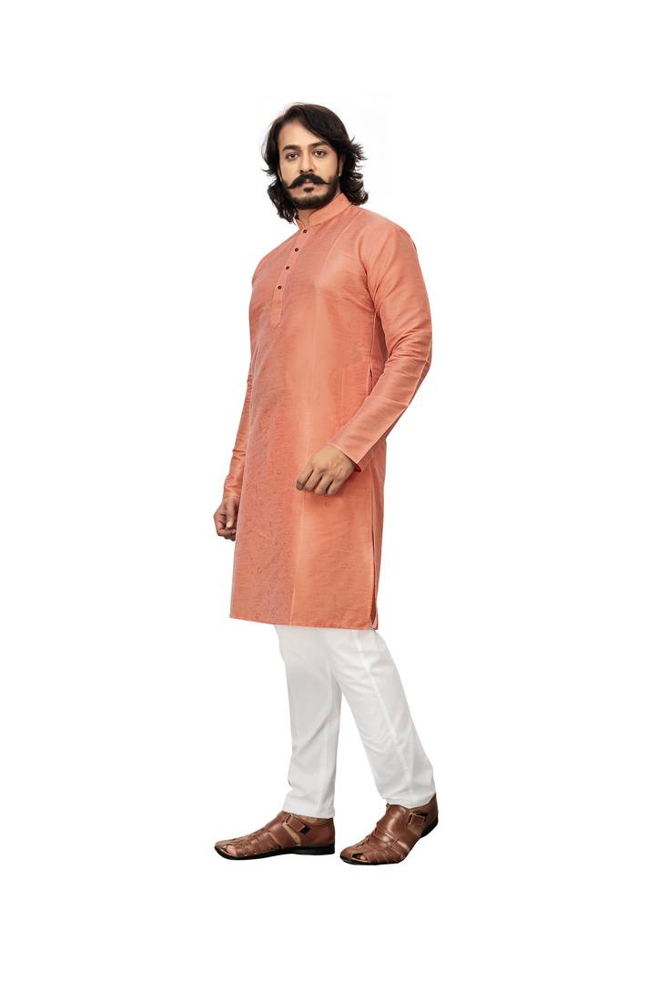 Peach color Printed kurta with payjama