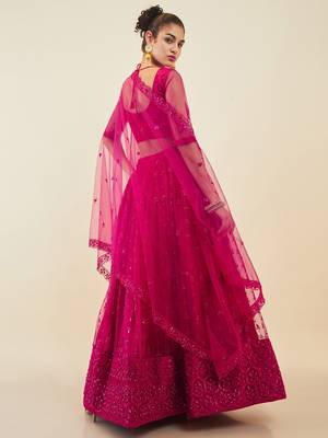pink embroidered net lehenga set choli with dupatta  3