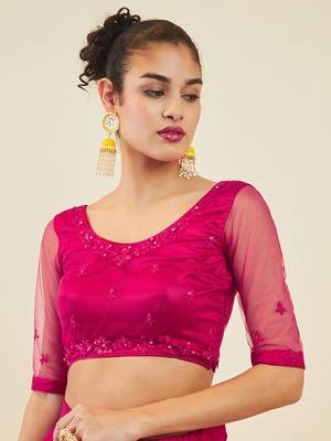 pink embroidered net lehenga set choli with dupatta  4
