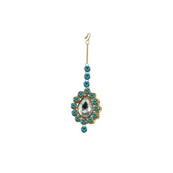 Brass Gold Platted  Blue Stone Studded  Maang Tikka 1