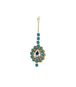 Brass Gold Platted  Blue Stone Studded  Maang Tikka