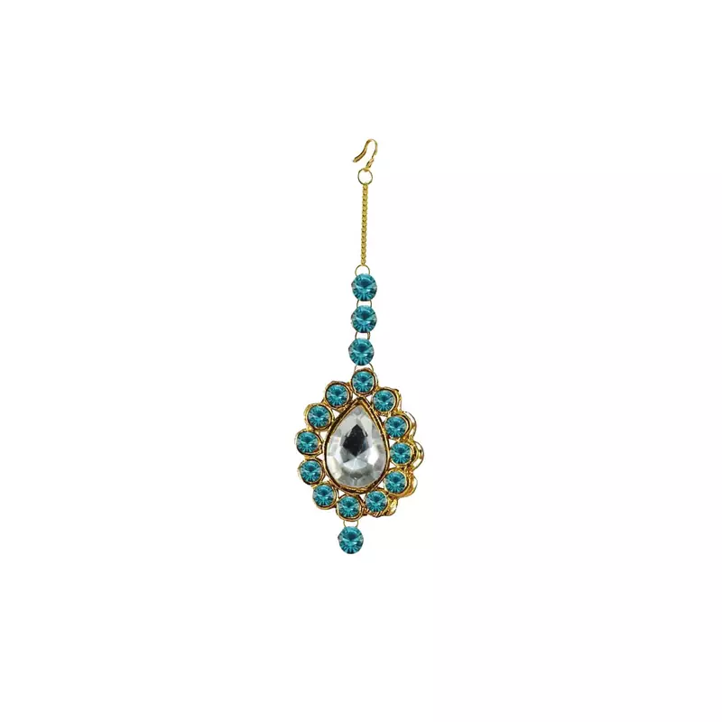 Brass Gold Platted  Blue Stone Studded  Maang Tikka