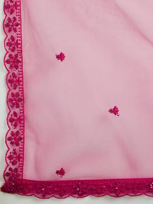 pink embroidered net lehenga set choli with dupatta  6