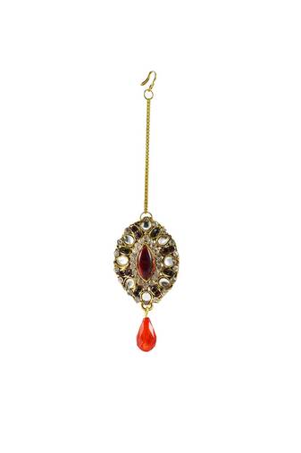 Brass Gold Platted  Multicolor Stone Studded  Maang Tikka