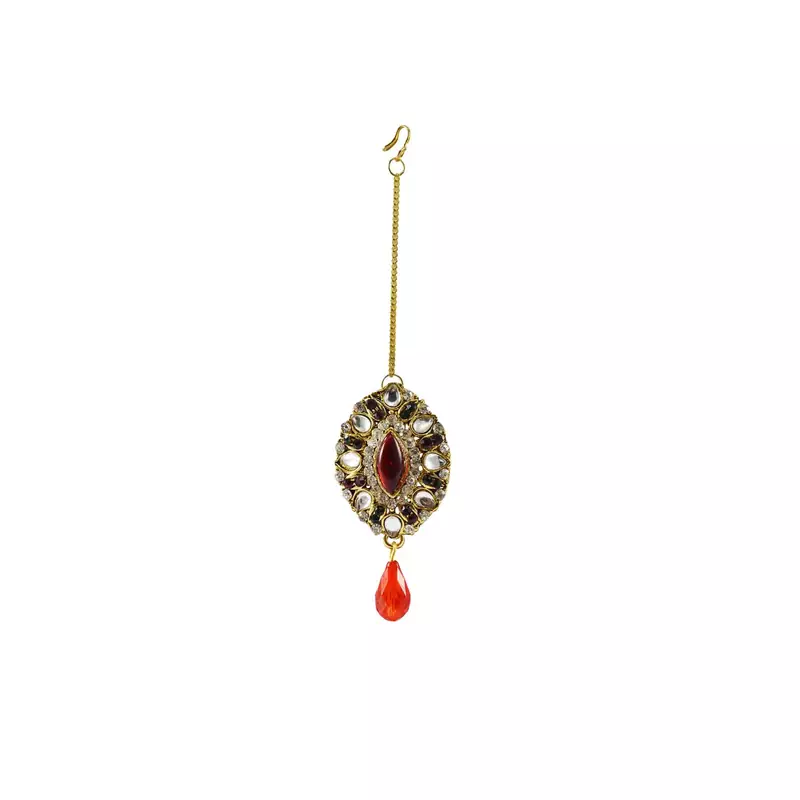 Brass Gold Platted  Multicolor Stone Studded  Maang Tikka