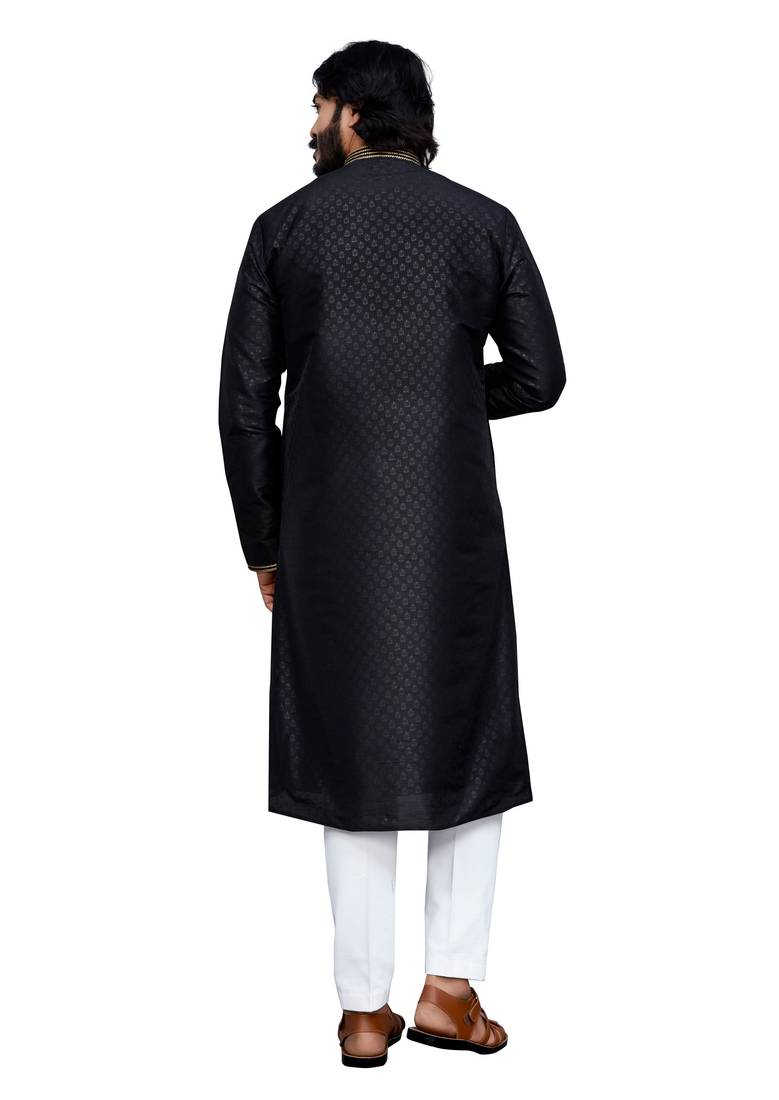 Black color hand cottan silk kurta with payjama