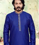 Blue color hand cottan silk kurta with payjama