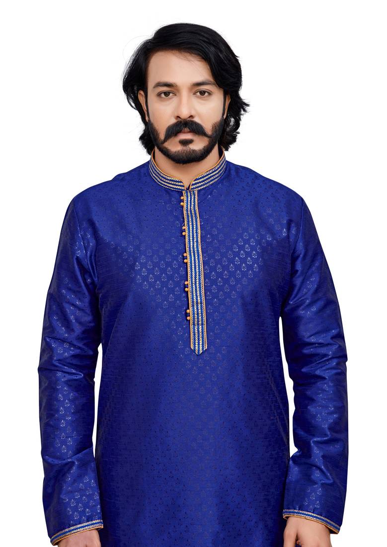Blue color hand cottan silk kurta with payjama