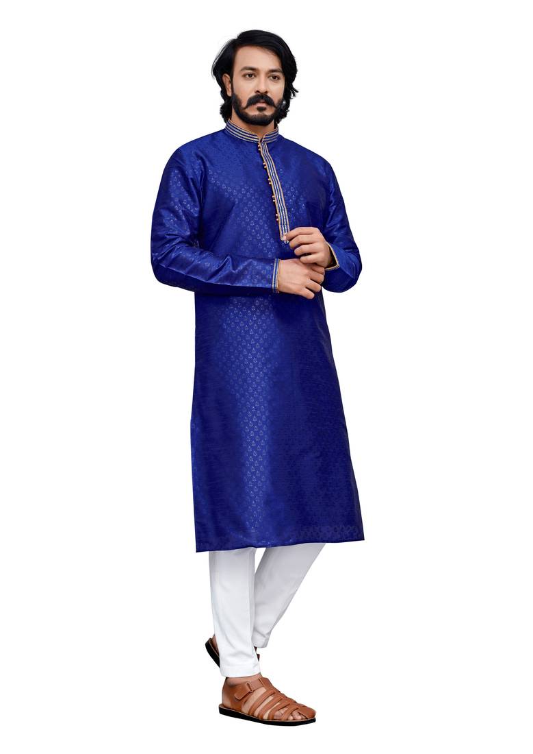 Blue color hand cottan silk kurta with payjama