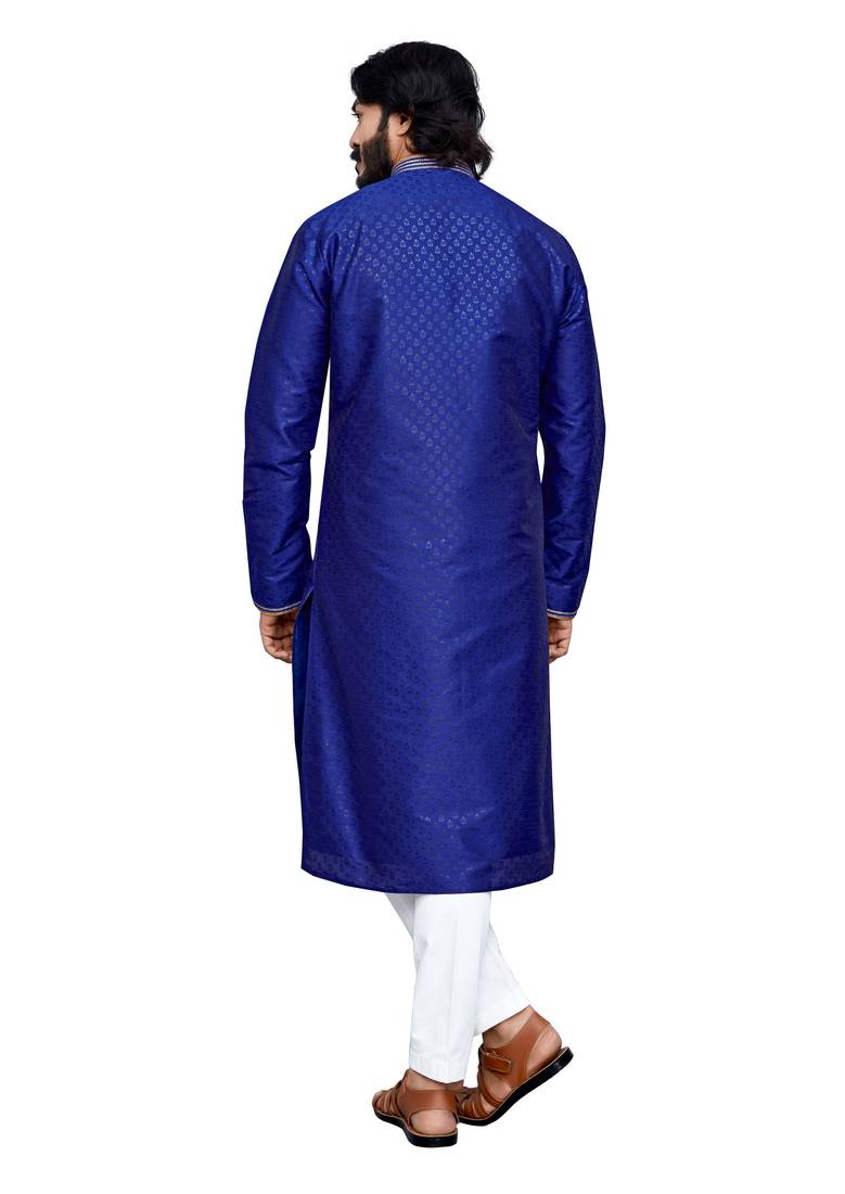 Blue color hand cottan silk kurta with payjama