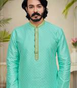 C-Green color hand cottan silk kurta with payjama