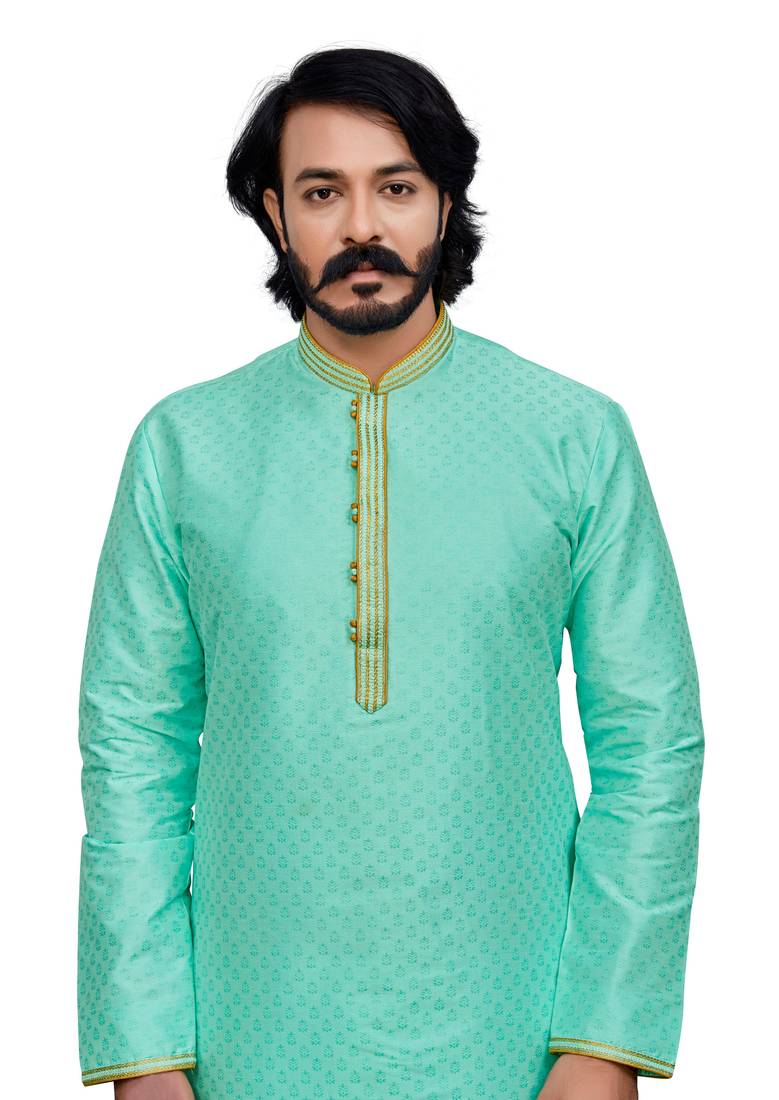 C-Green color hand cottan silk kurta with payjama