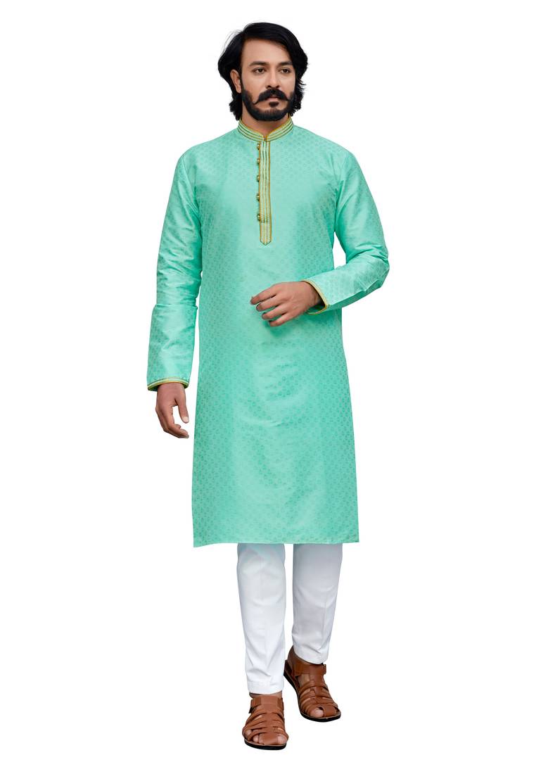 C-Green color hand cottan silk kurta with payjama
