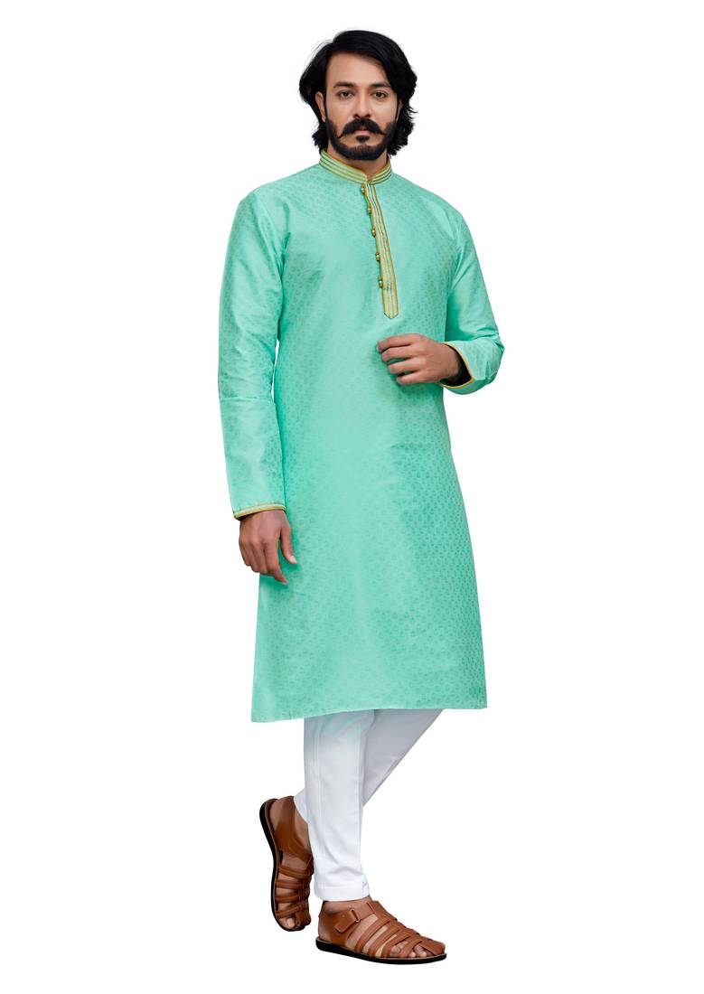 C-Green color hand cottan silk kurta with payjama