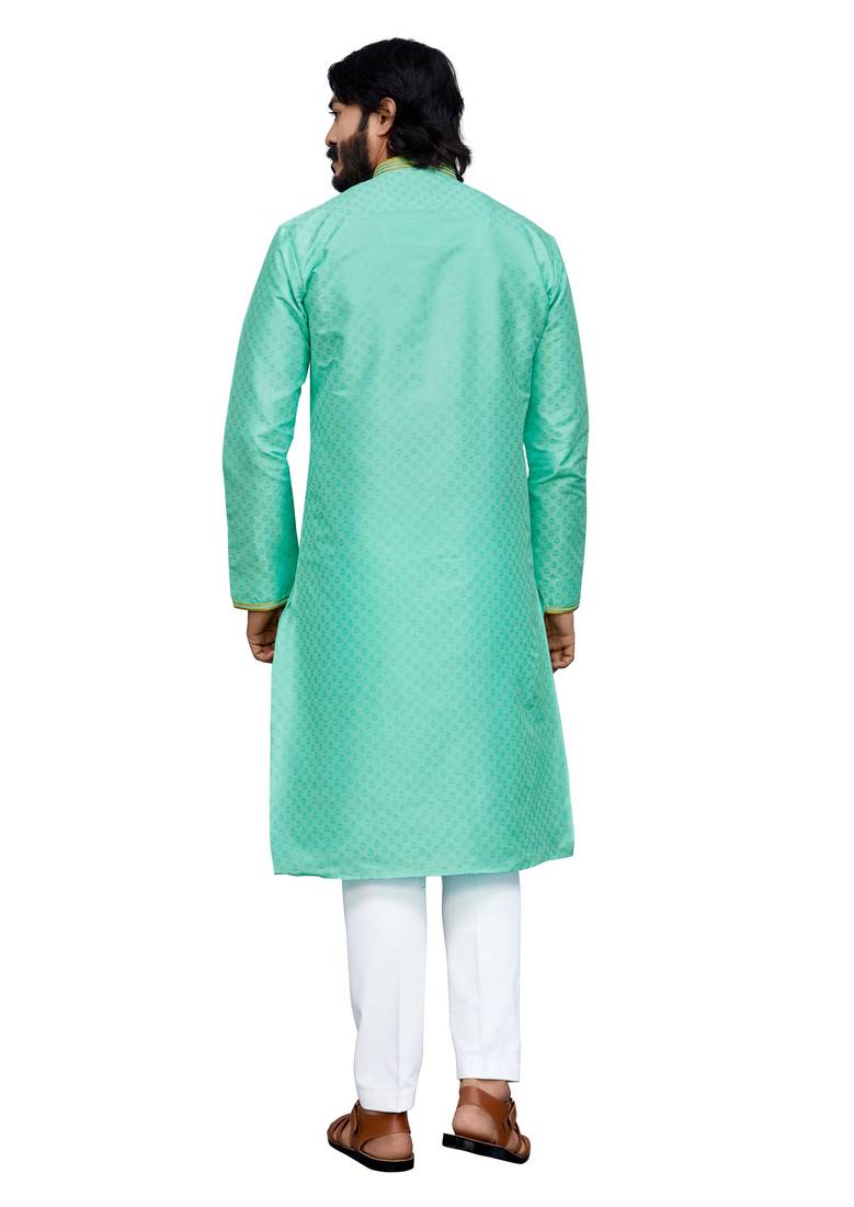 C-Green color hand cottan silk kurta with payjama