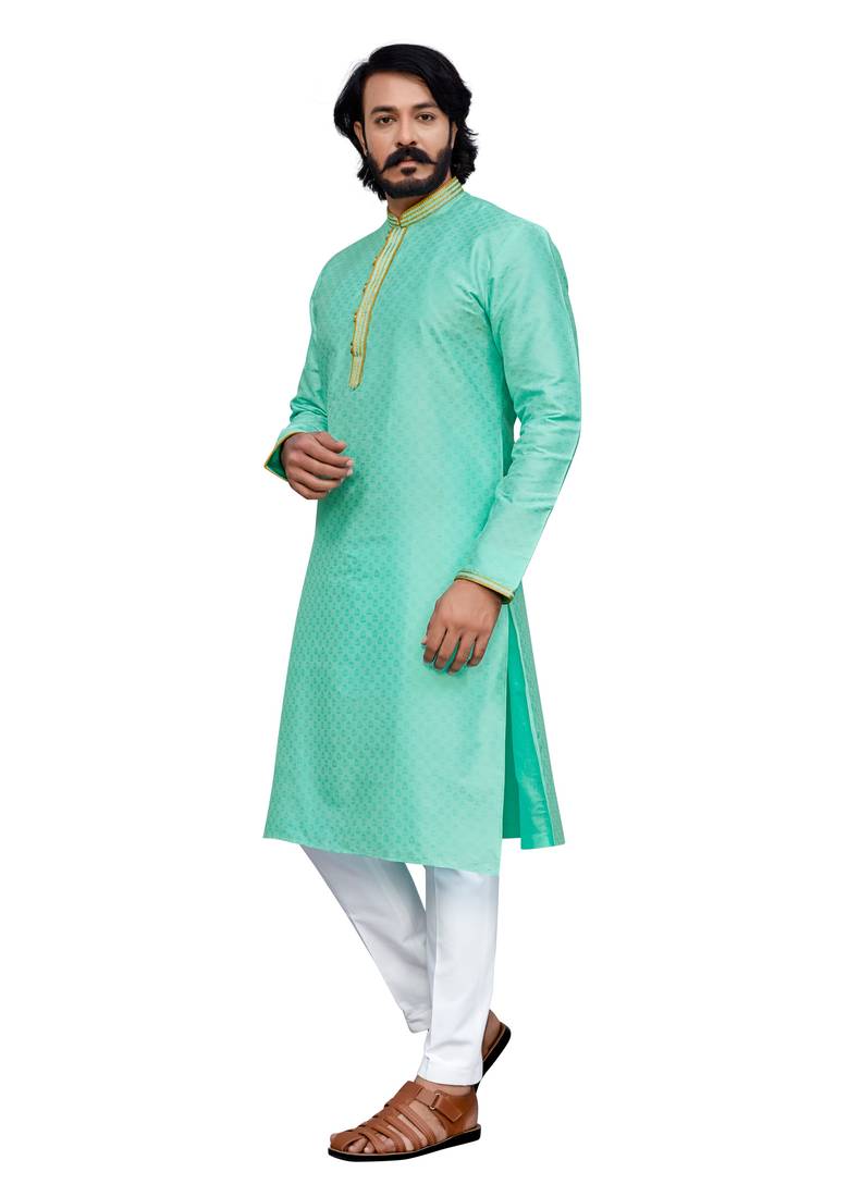C-Green color hand cottan silk kurta with payjama