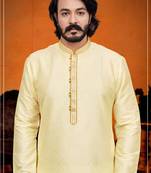 Cream color hand cottan silk kurta with payjama