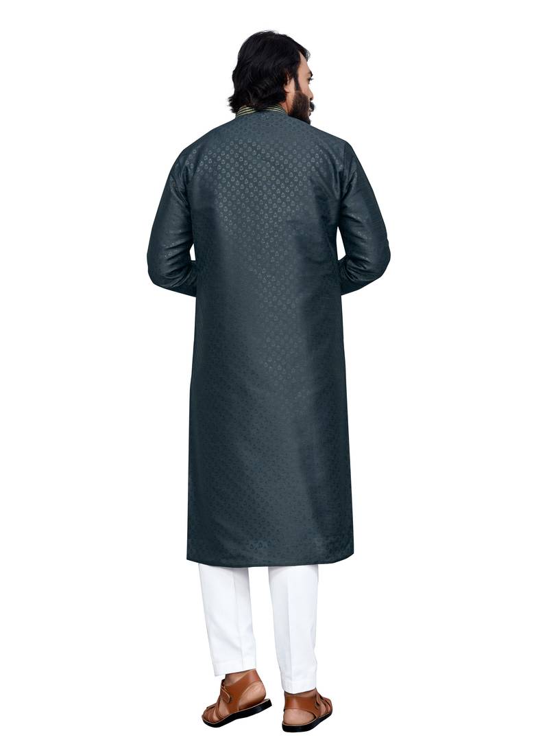 Grey color hand cottan silk kurta with payjama