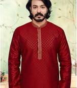 Maroon color hand cottan silk kurta with payjama