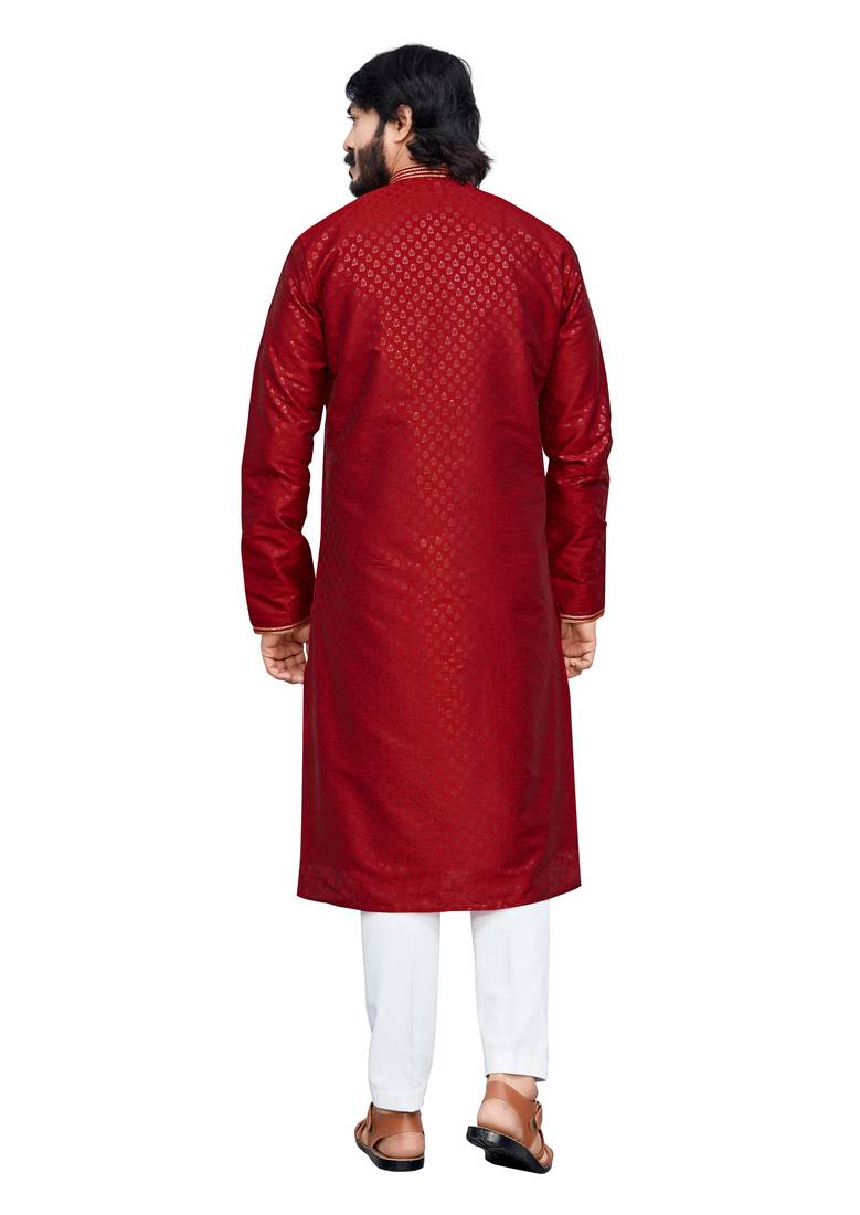 Maroon color hand cottan silk kurta with payjama