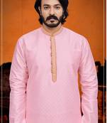 Pink color hand cottan silk kurta with payjama