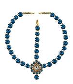 Brass Gold Platted  Blue Stone Studded  Maang Tikka Set
