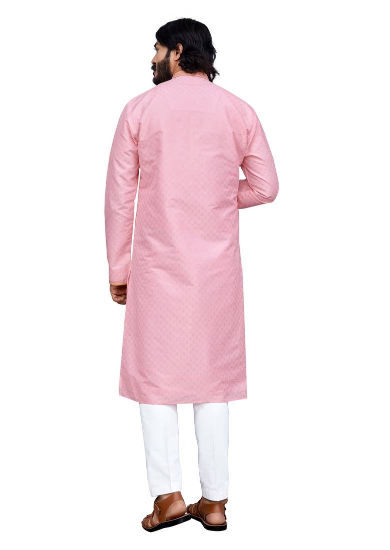 Pink color hand cottan silk kurta with payjama