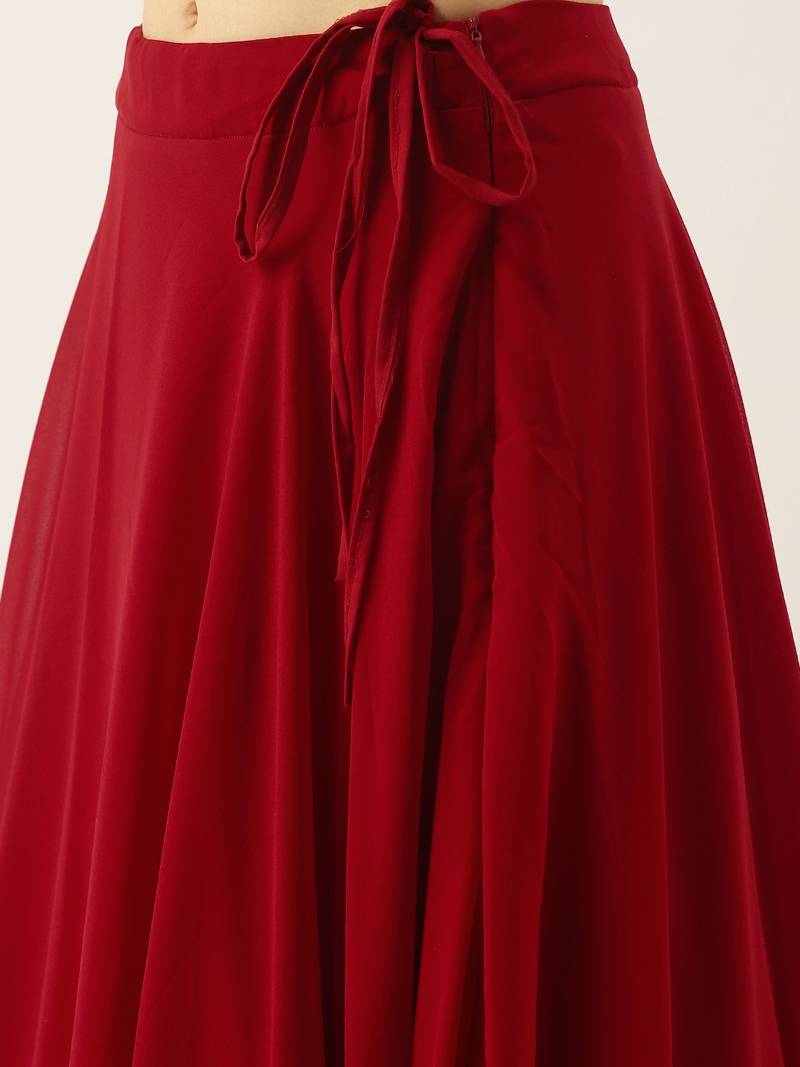 Classy Red Embroidered Thread Work Georgette Wedding Lehenga Choli With Dupatta