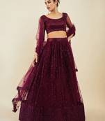 Stunning Puple Embroidered Net Wedding Wear Lehenga Choli Set