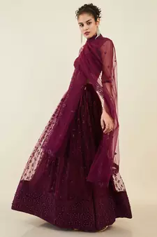 puple embroidered net lehenga set choli with dupatta 