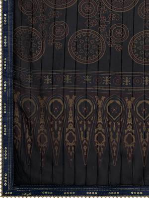 Blue Printed Silk Blend Saree With Blouse 5