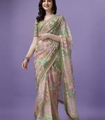 Multicolor Printed Silk Blend Saree With Blouse