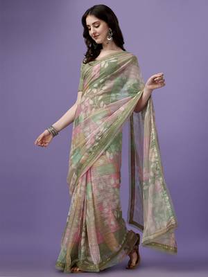Multicolor Printed Silk Blend Saree With Blouse 2