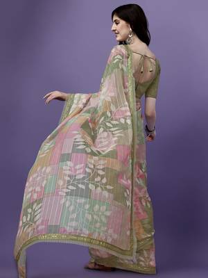 Multicolor Printed Silk Blend Saree With Blouse 3