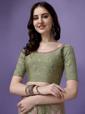 Multicolor Printed Silk Blend Saree With Blouse 4