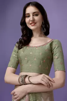 Multicolor Printed Silk Blend Saree With Blouse