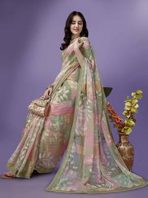 Multicolor Printed Silk Blend Saree With Blouse 5