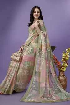 Multicolor Printed Silk Blend Saree With Blouse