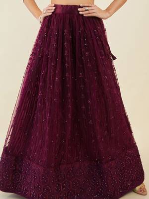 puple embroidered net lehenga set choli with dupatta  5